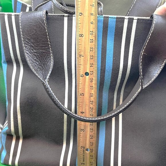 Kate Spade NY Striped Canvas Tote Bag Blue Brown White Leather Handles Italy VTG - Picture 12 of 15